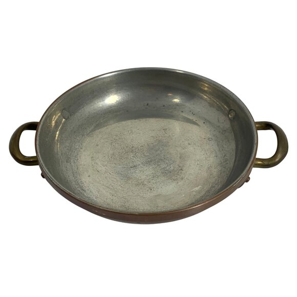 VTG Douro B&M 5.75" Copper Round Pan Tin Interior Brass Handles Made In Portugal - Picture 1 of 8